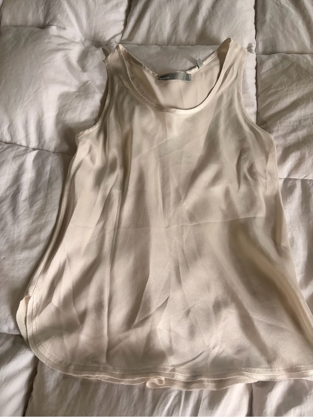 Vince Cream Sleeveless Mesh Overlay Tank Top